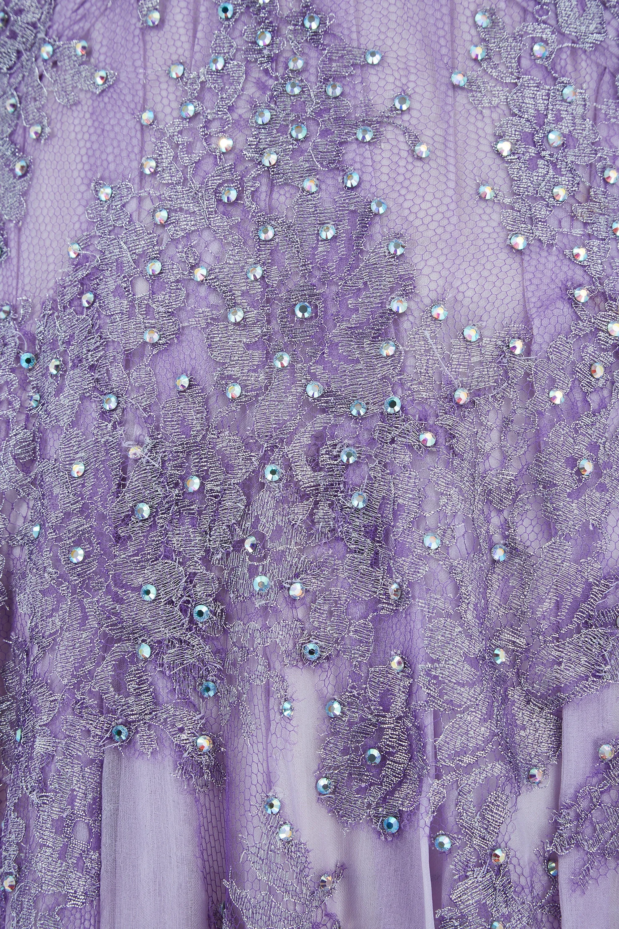 1990s Lilac Butterfly Bespoke Embellished Chiffon Maxi Dress