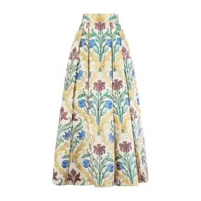 1990s Tatters of London Heraldic Silk Jacquard Maxi Skirt