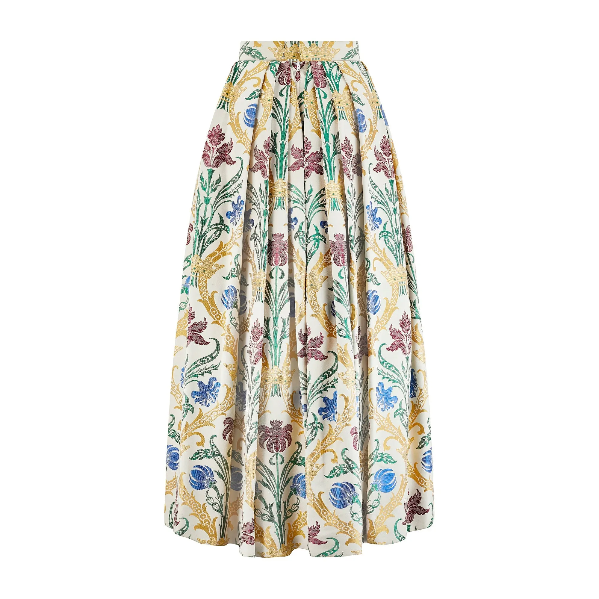 1990s Tatters of London Heraldic Silk Jacquard Maxi Skirt