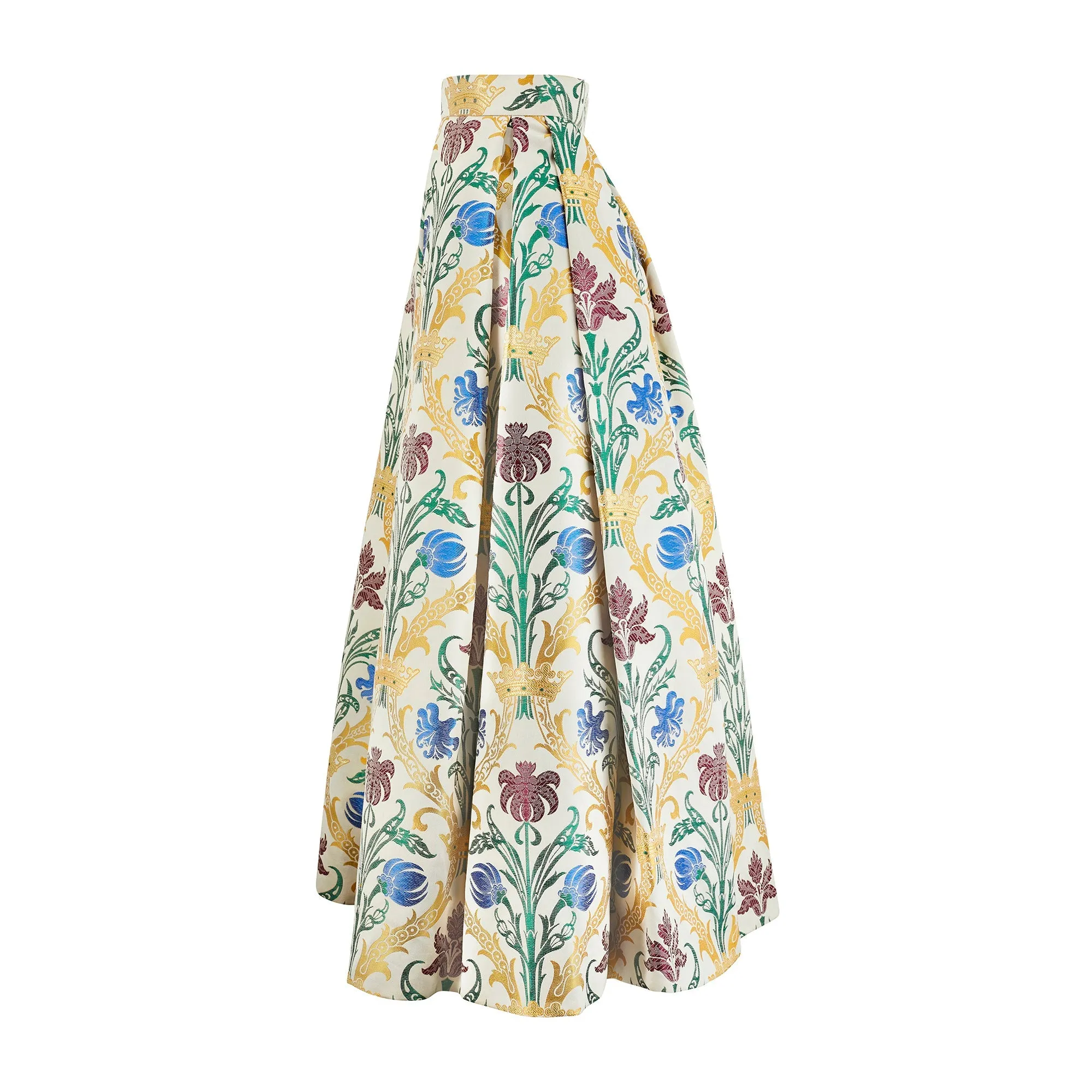 1990s Tatters of London Heraldic Silk Jacquard Maxi Skirt