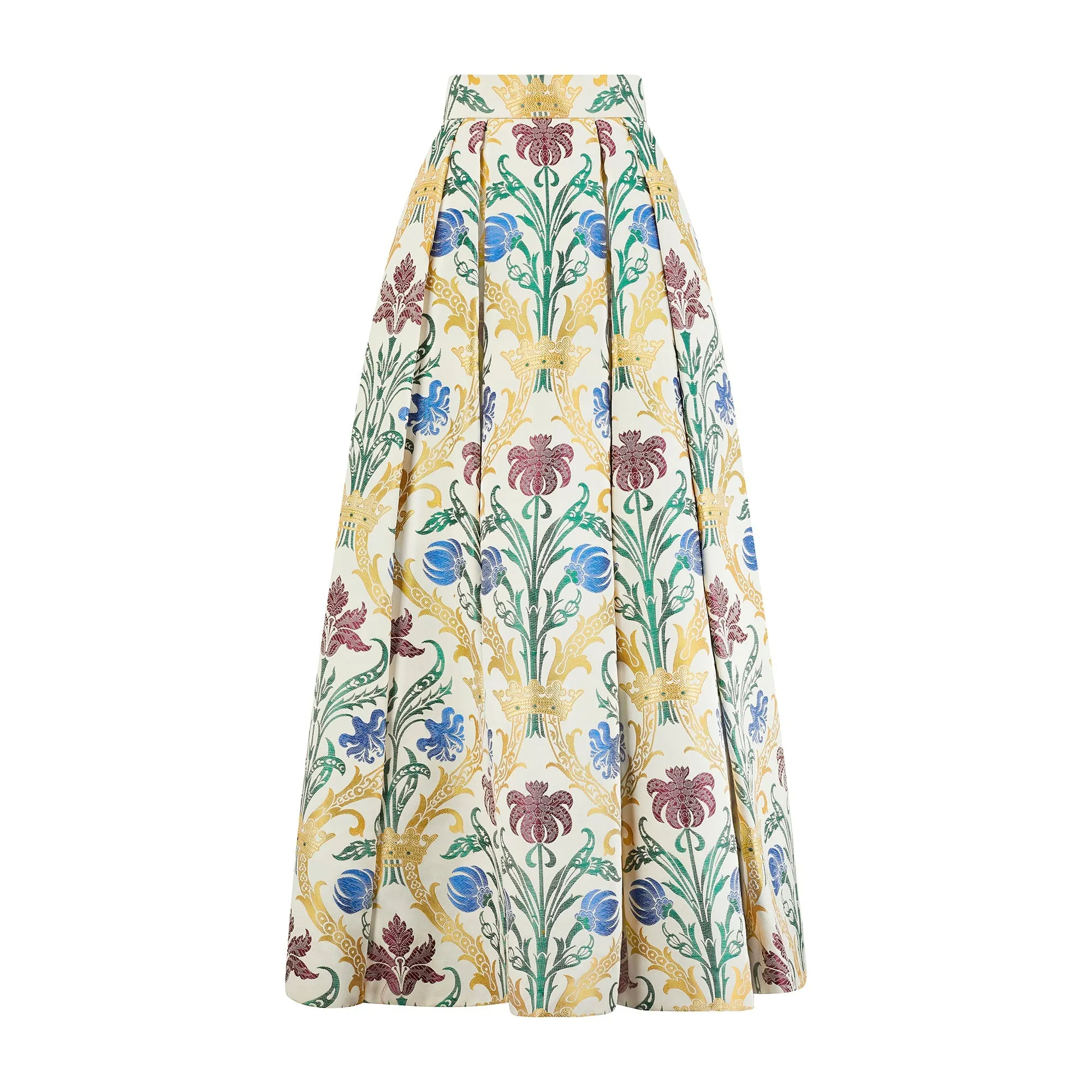 1990s Tatters of London Heraldic Silk Jacquard Maxi Skirt