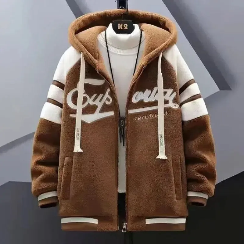 2023 Autumn and Winter New Fashion Trend Lamb Cashmere Coat Men's Casual Loose Comfortable Thick Warm Large Size Jacket M-8XL