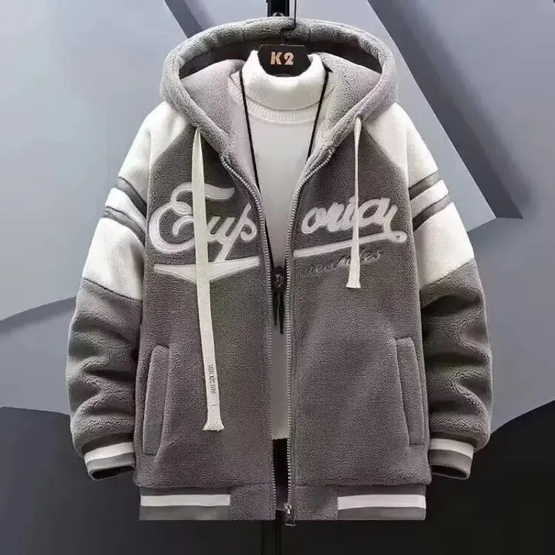 2023 Autumn and Winter New Fashion Trend Lamb Cashmere Coat Men's Casual Loose Comfortable Thick Warm Large Size Jacket M-8XL