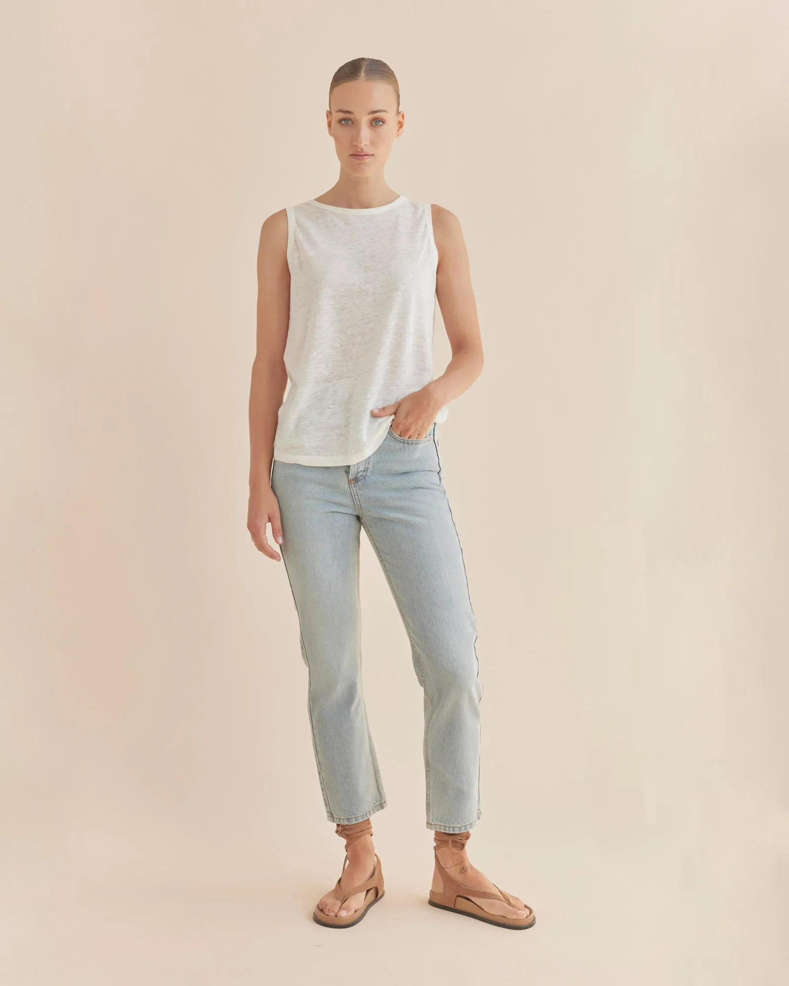 Aceline Linen Jersey Tank - Ivory