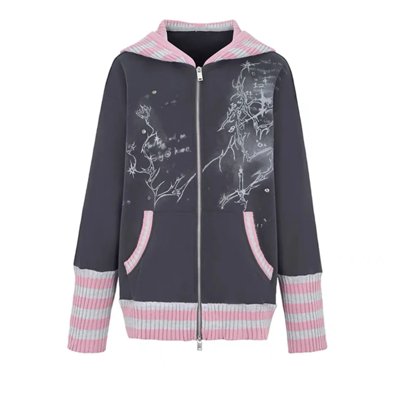 Aiertu Women Clothing Fashion Hoodies Jackets Patchwork Hooded Zipper Coat Korean Y2k Tops 2024 Ropa Mujer Casual Vintage Sweatshirts