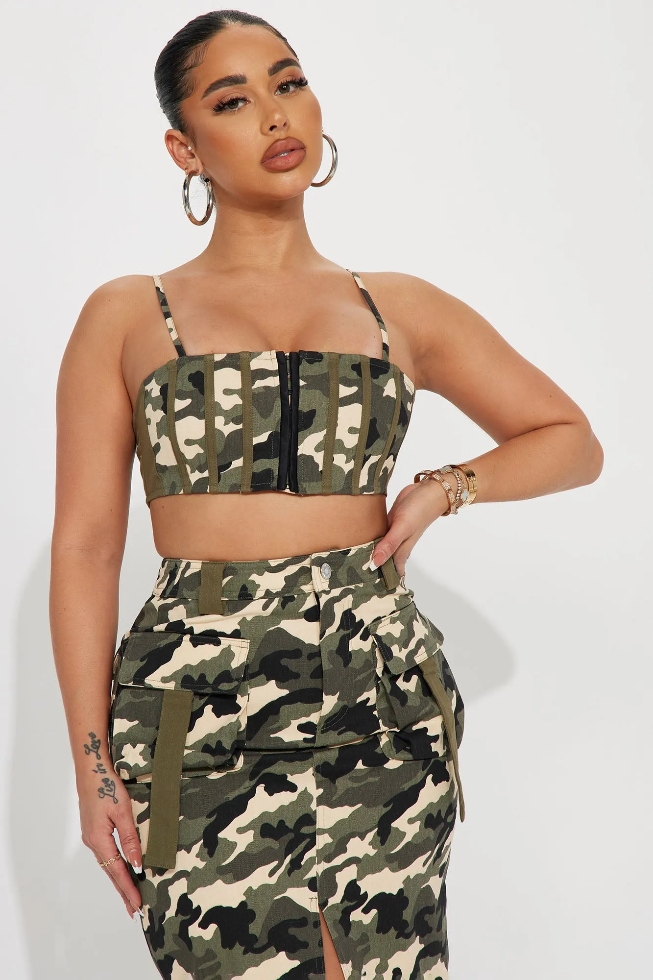Always Busy Camo Skirt Set - Olive/combo