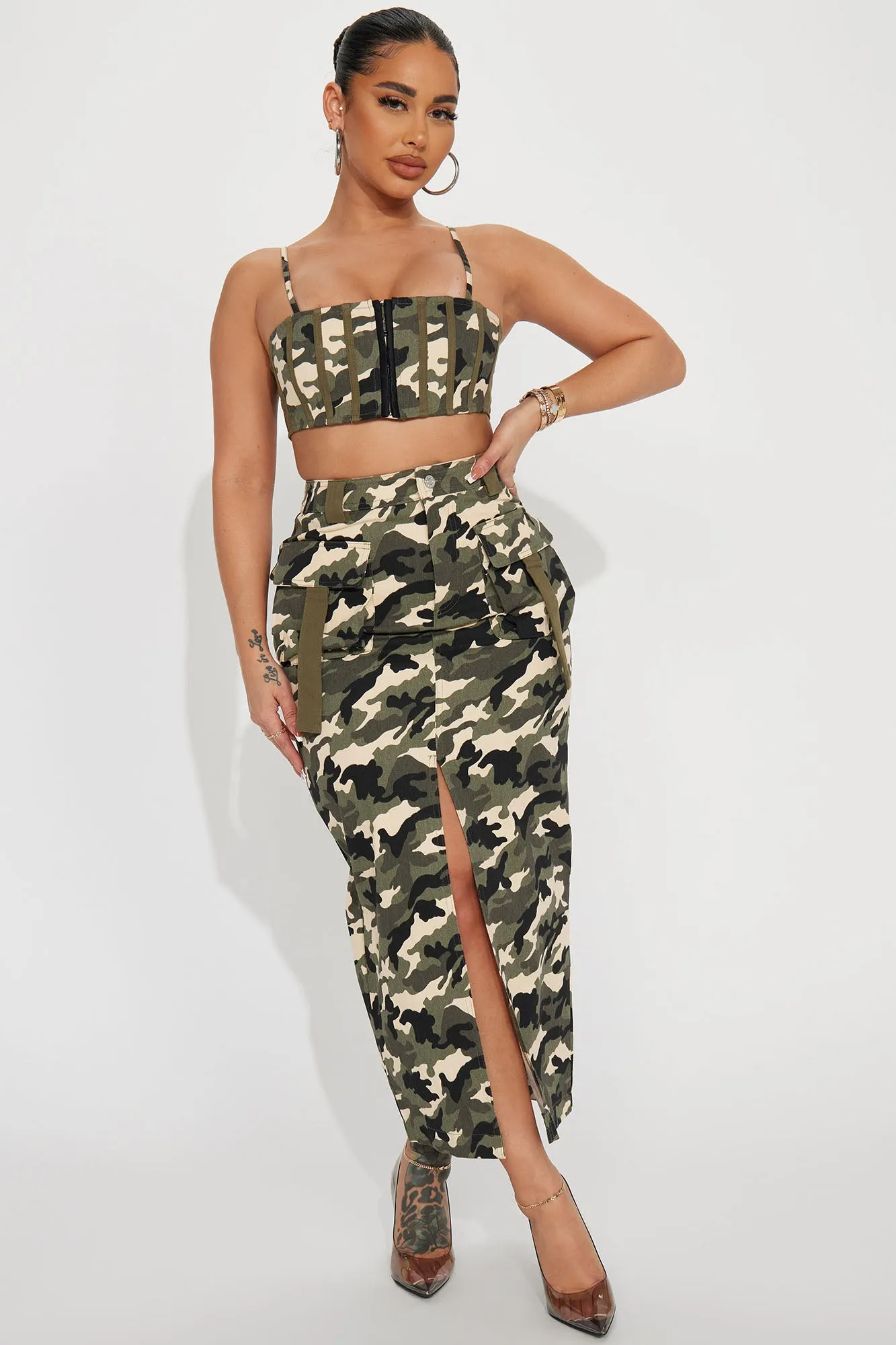 Always Busy Camo Skirt Set - Olive/combo