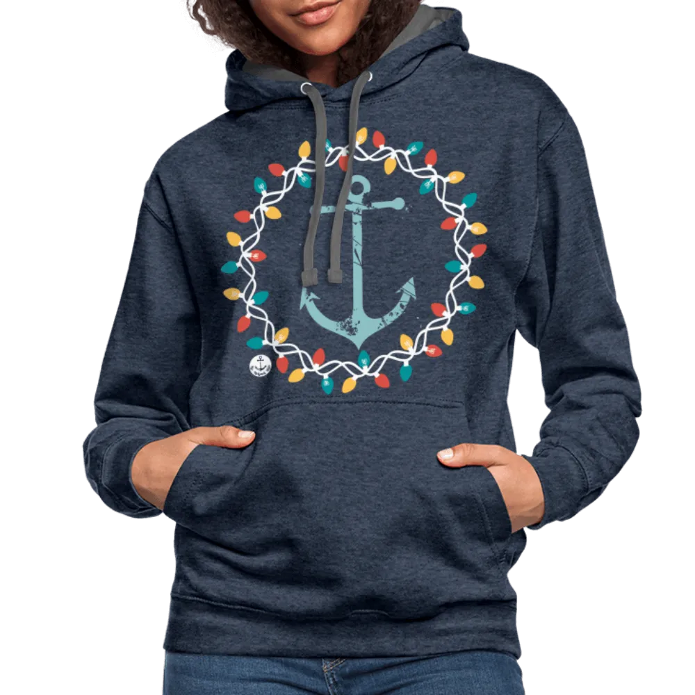 Anchor Christmas Wreath Contrast Lake Hoodie