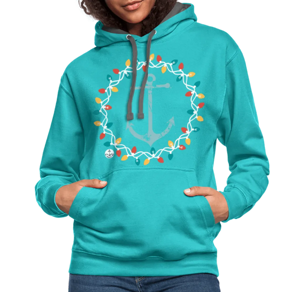 Anchor Christmas Wreath Contrast Lake Hoodie