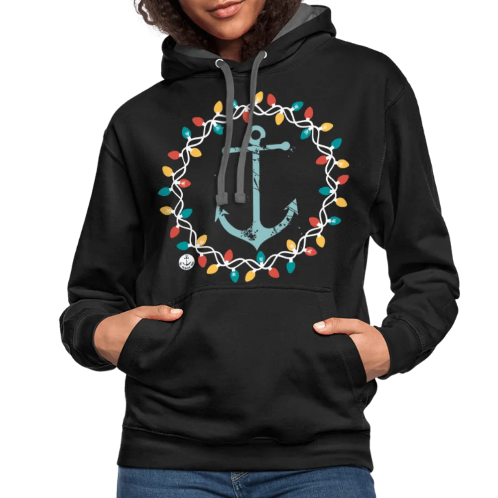 Anchor Christmas Wreath Contrast Lake Hoodie