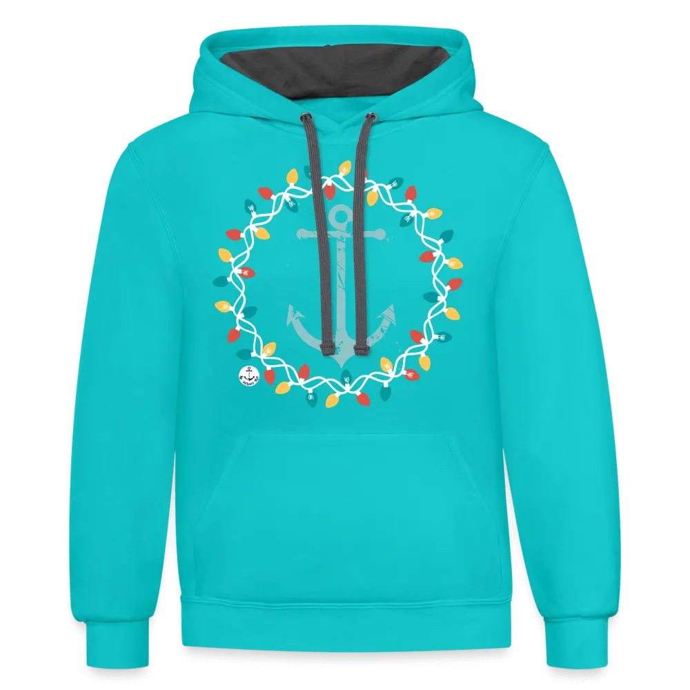 Anchor Christmas Wreath Contrast Lake Hoodie