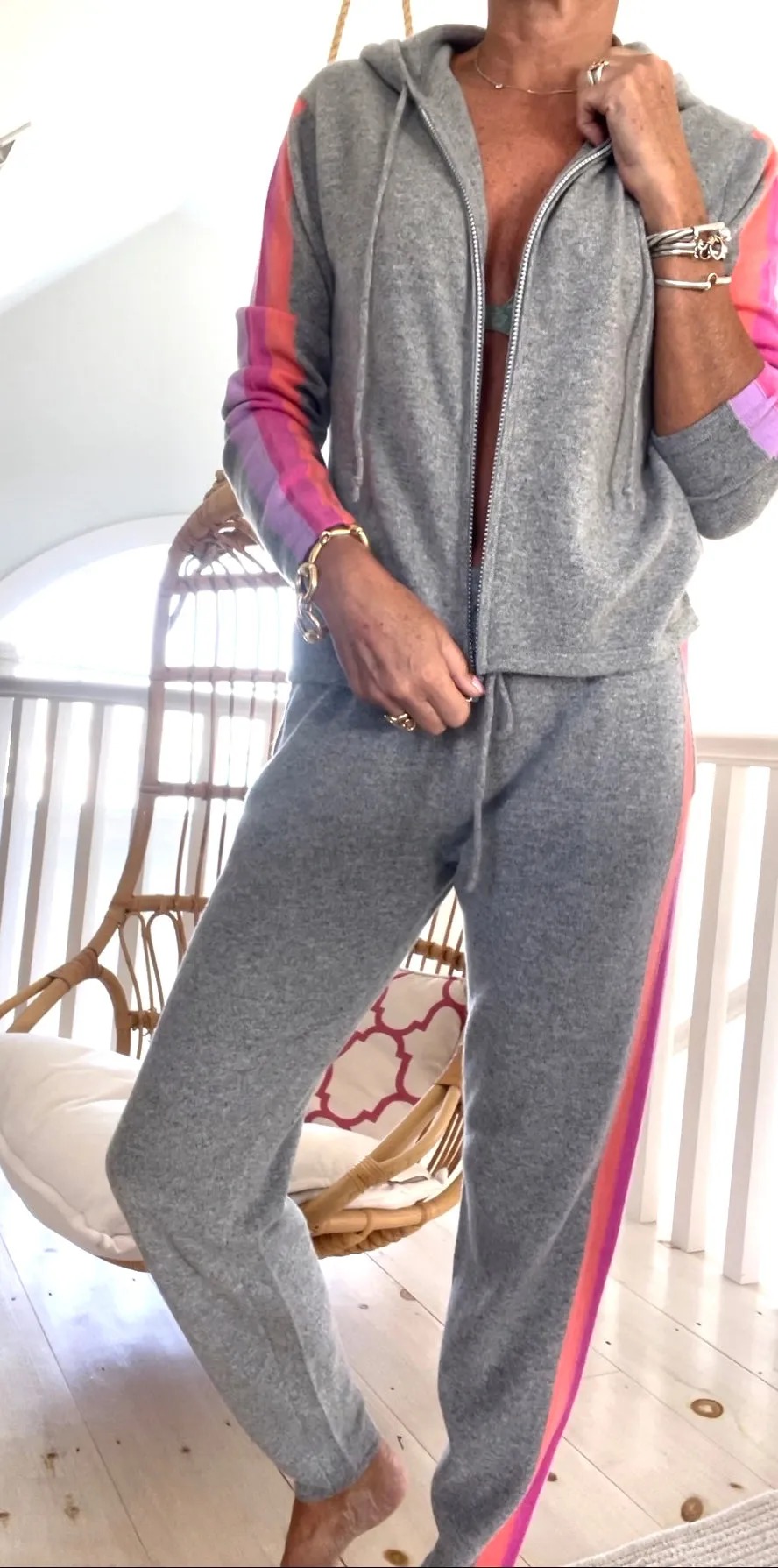 Aviator Stripe Jogger in 100% Cashmere