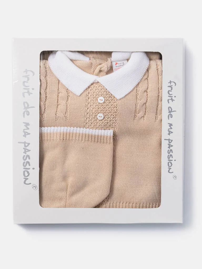 Baby Boy 3-piece Little Gentleman Knitted Gift Box Set-Beige