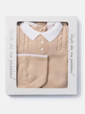Baby Boy 3-piece Little Gentleman Knitted Gift Box Set-Beige