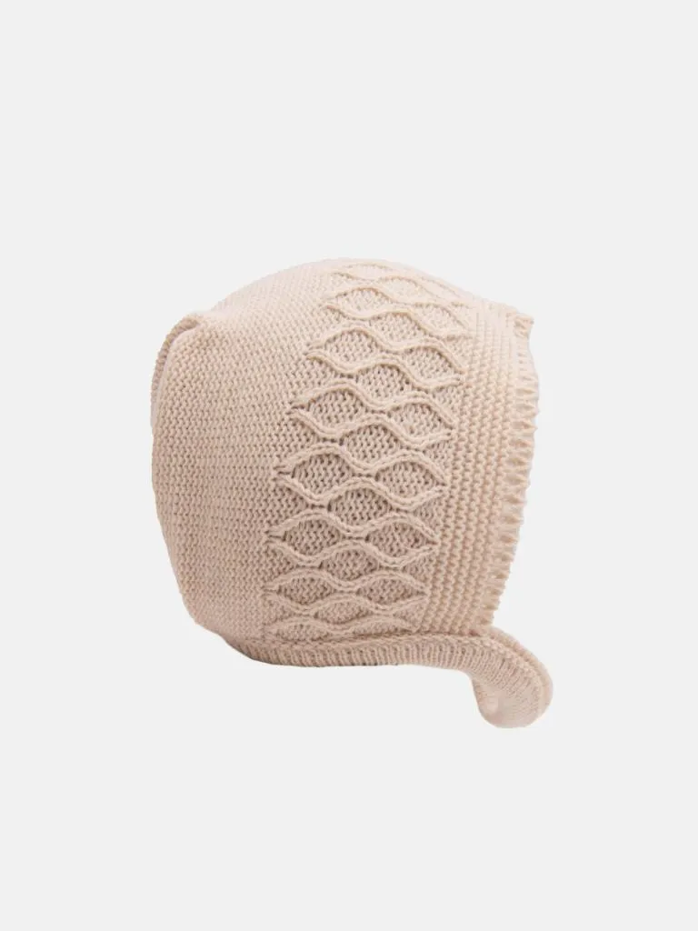 Baby Girl Sofia Collection Knitted 3 piece set with Satin Bow and Bonnet - Beige
