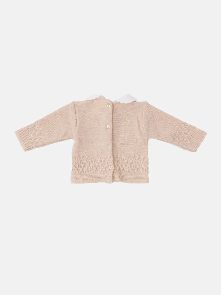 Baby Girl Sofia Collection Knitted 3 piece set with Satin Bow and Bonnet - Beige