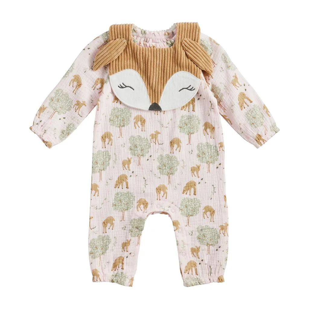 Baby Girls Deer Print 1 Pc Muslin Cotton and Bib Set
