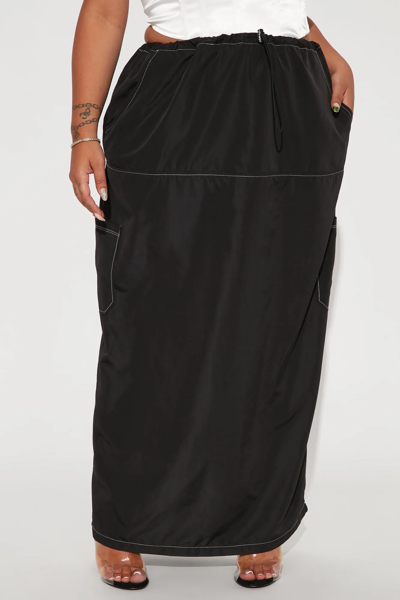 Back At It Again Cargo Skirt - Black/White
