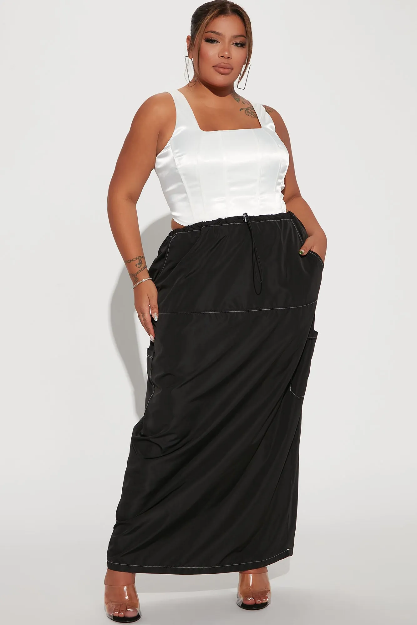 Back At It Again Cargo Skirt - Black/White