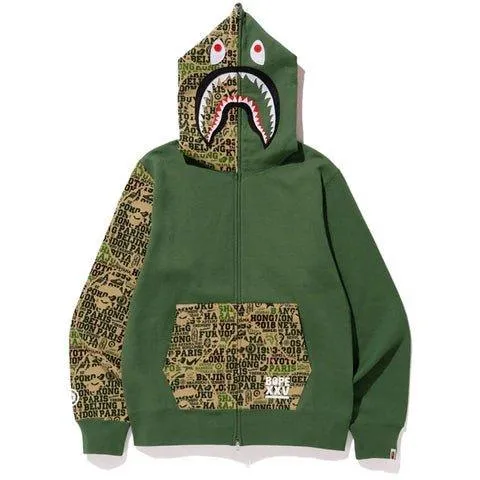 Bape XXV Cities Camo Shark Full Zip Hoodie Green