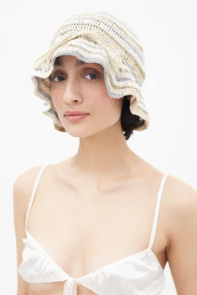 Beige & Metallic Spirales Woven Bucket Hat
