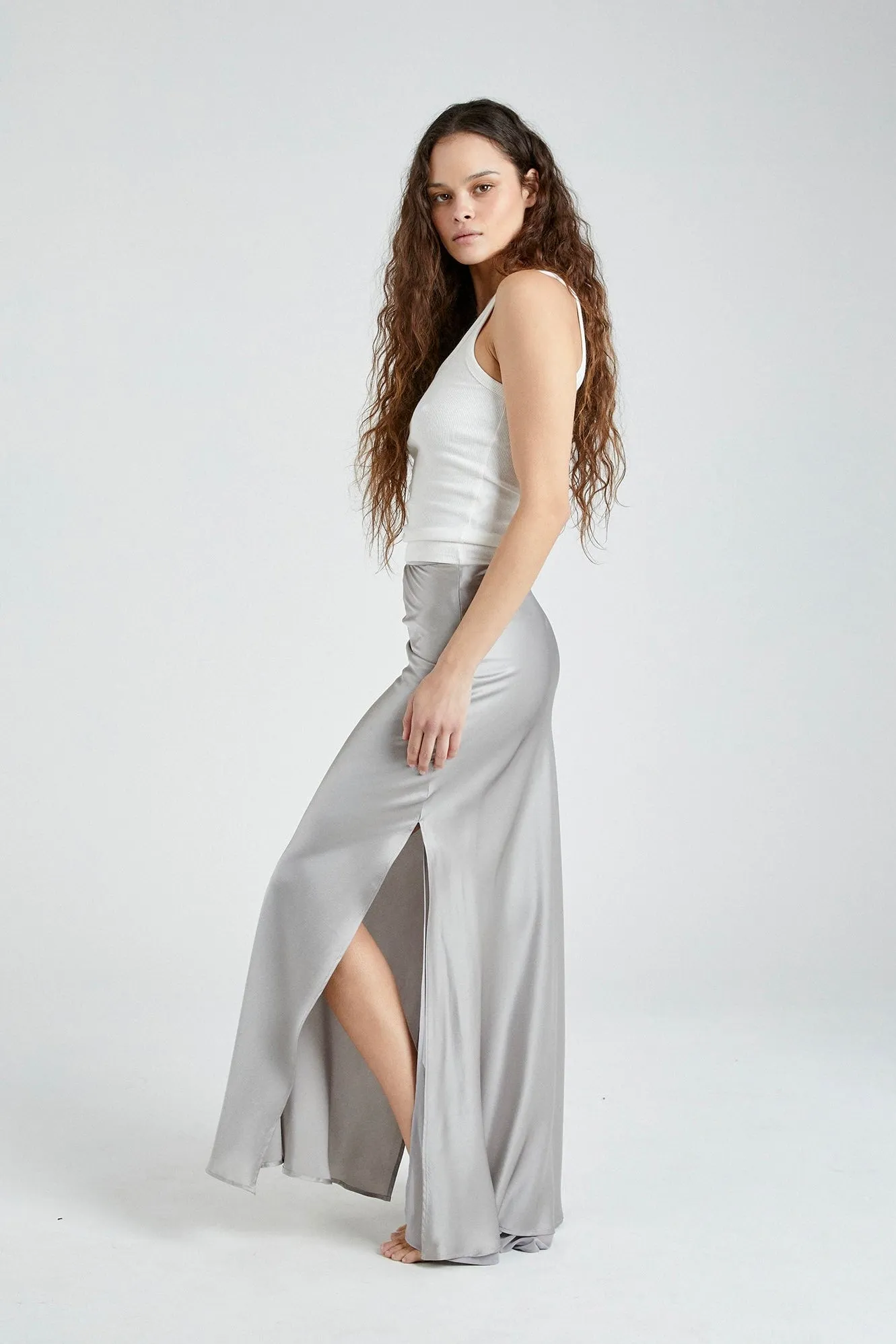   Beryll Helena Silk Skirt | Silver