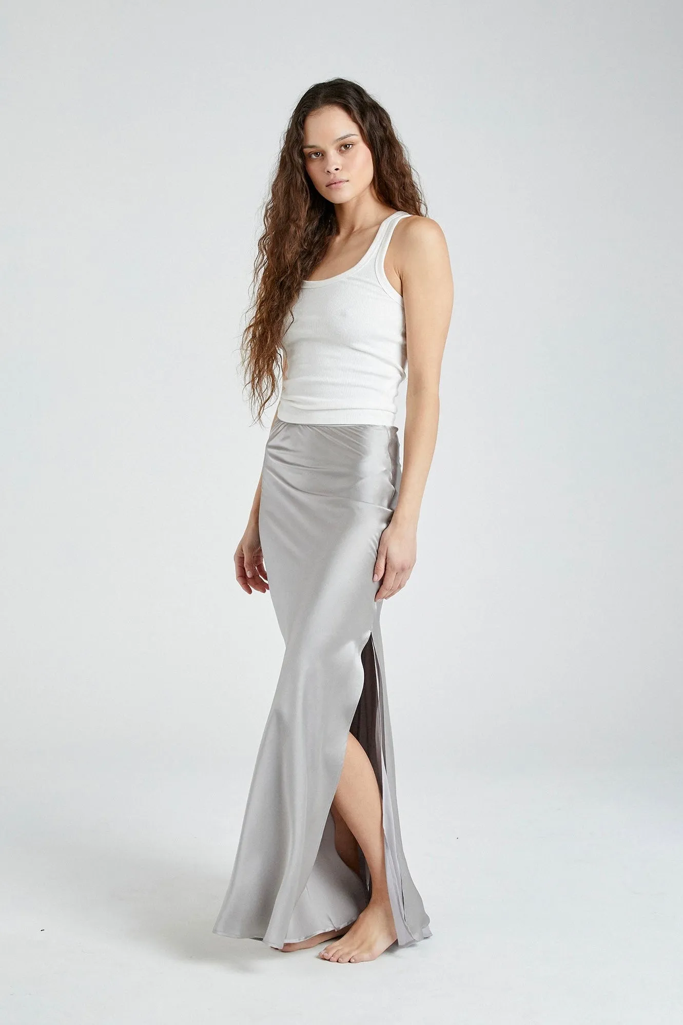   Beryll Helena Silk Skirt | Silver