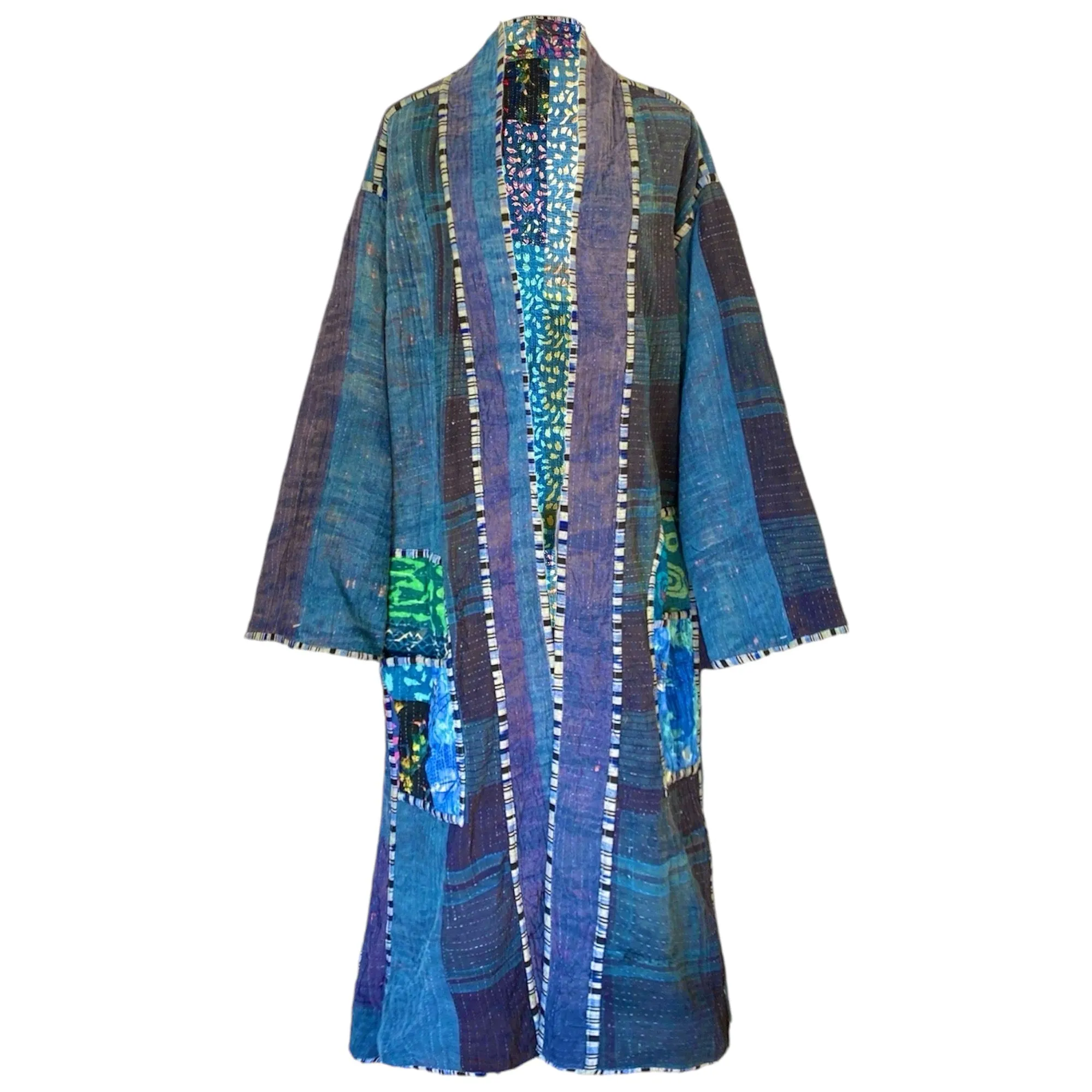 Bhumi Indigo Cotton Vintage Quilted Kantha Coat ONE OF KIND