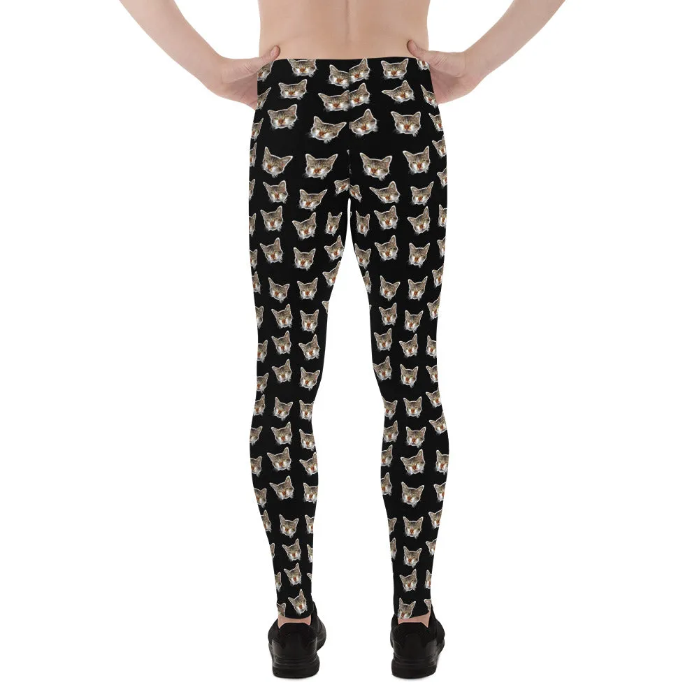 Black Cat Print Men's Leggings, Calico Cat Print Costume Fun Rave Tights-Made in USA/EU