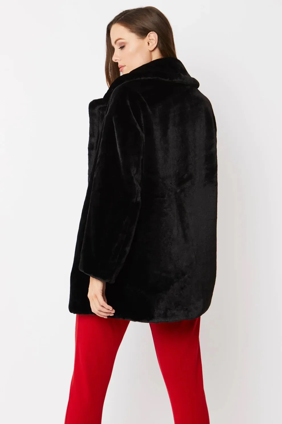 Black Faux Fur Midi Coat