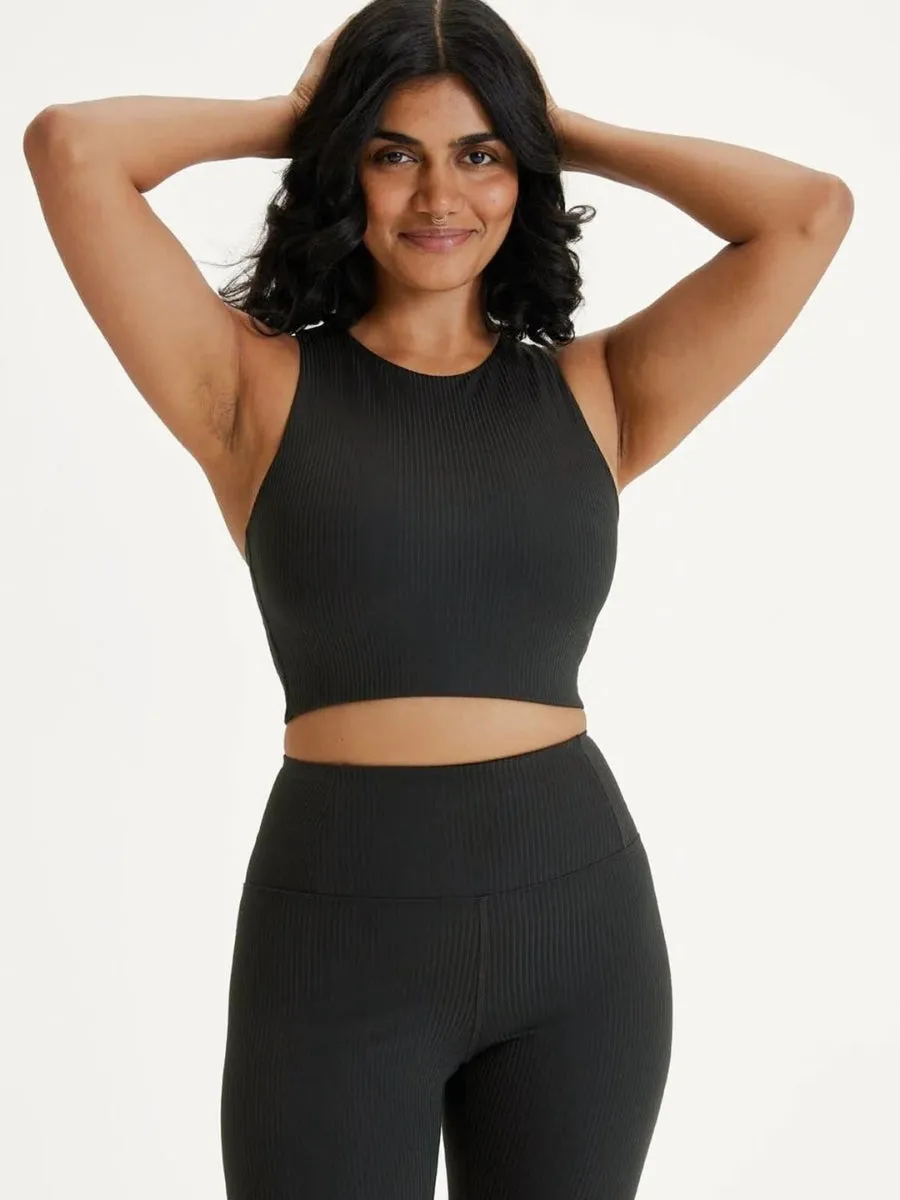 Black Rib Dylan Tank Bra In Recycled Polyester | Girlfriend Collective