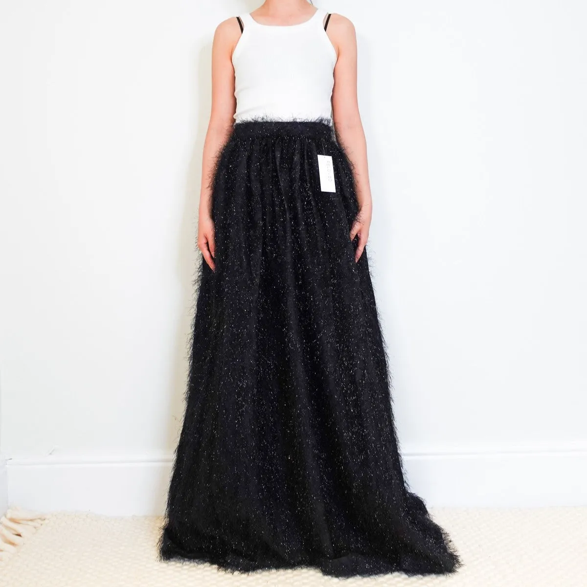 Black tinsel maxi skirt