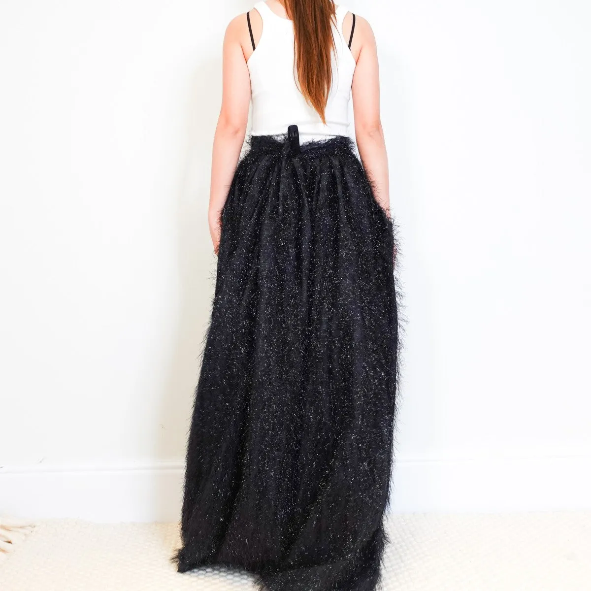Black tinsel maxi skirt