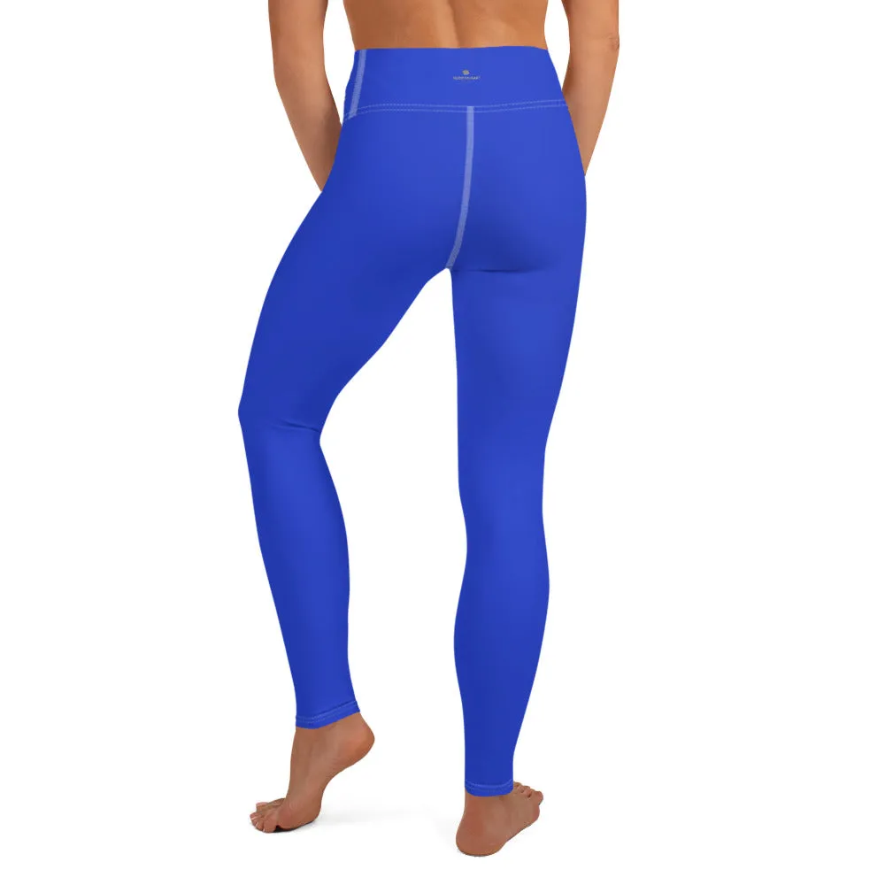 Blue Women's Yoga Pants, Solid Color Premium Long Yoga Leggings - Made in USA/ EU