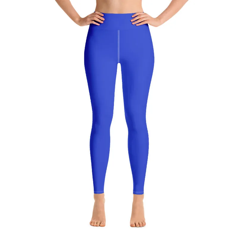 Blue Women's Yoga Pants, Solid Color Premium Long Yoga Leggings - Made in USA/ EU