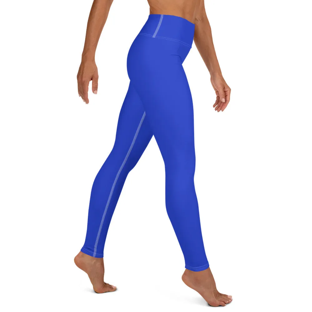 Blue Women's Yoga Pants, Solid Color Premium Long Yoga Leggings - Made in USA/ EU