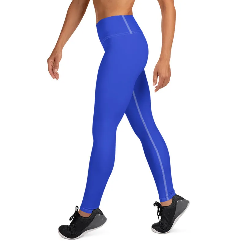 Blue Women's Yoga Pants, Solid Color Premium Long Yoga Leggings - Made in USA/ EU