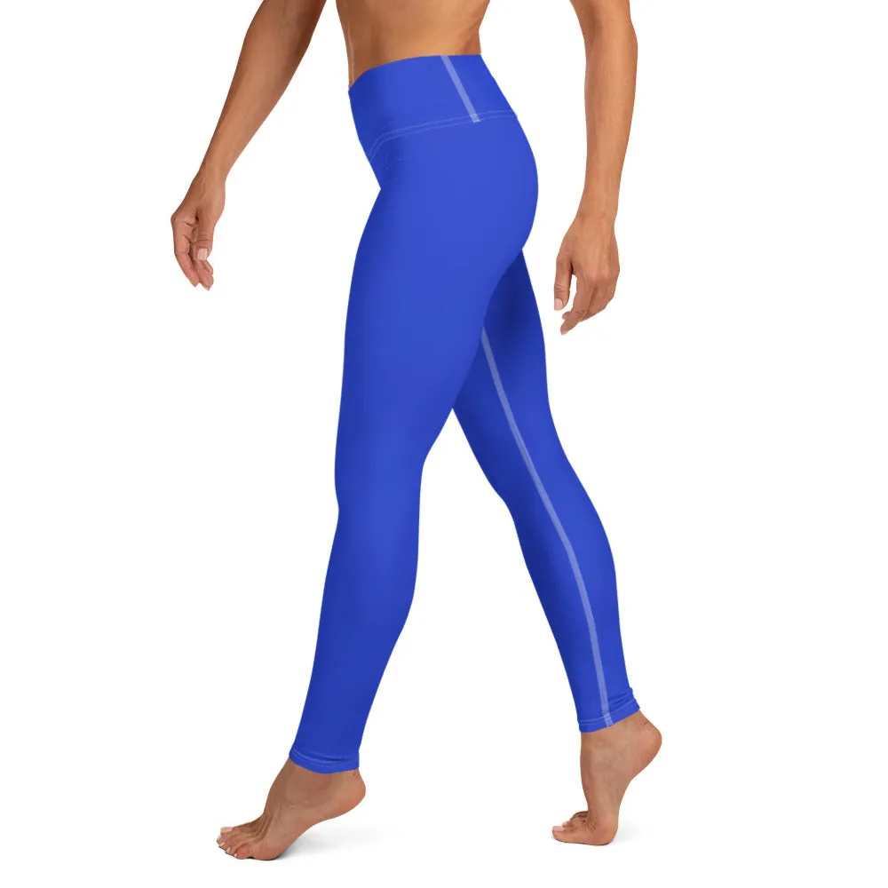 Blue Women's Yoga Pants, Solid Color Premium Long Yoga Leggings - Made in USA/ EU