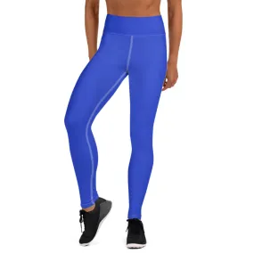 Blue Women's Yoga Pants, Solid Color Premium Long Yoga Leggings - Made in USA/ EU