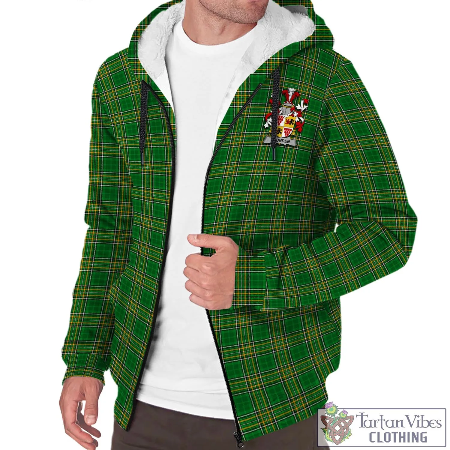 Blunden Irish Clan Tartan Sherpa Hoodie with Coat of Arms