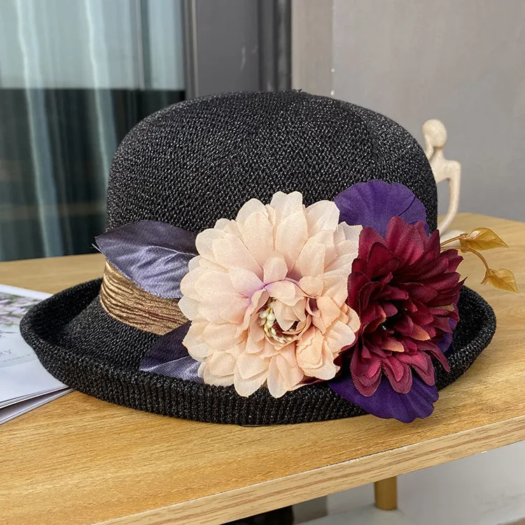 Bowler Hat Ladies Fashion Knit Breathable Pot Hat Summer Outing Beach Sun Hat