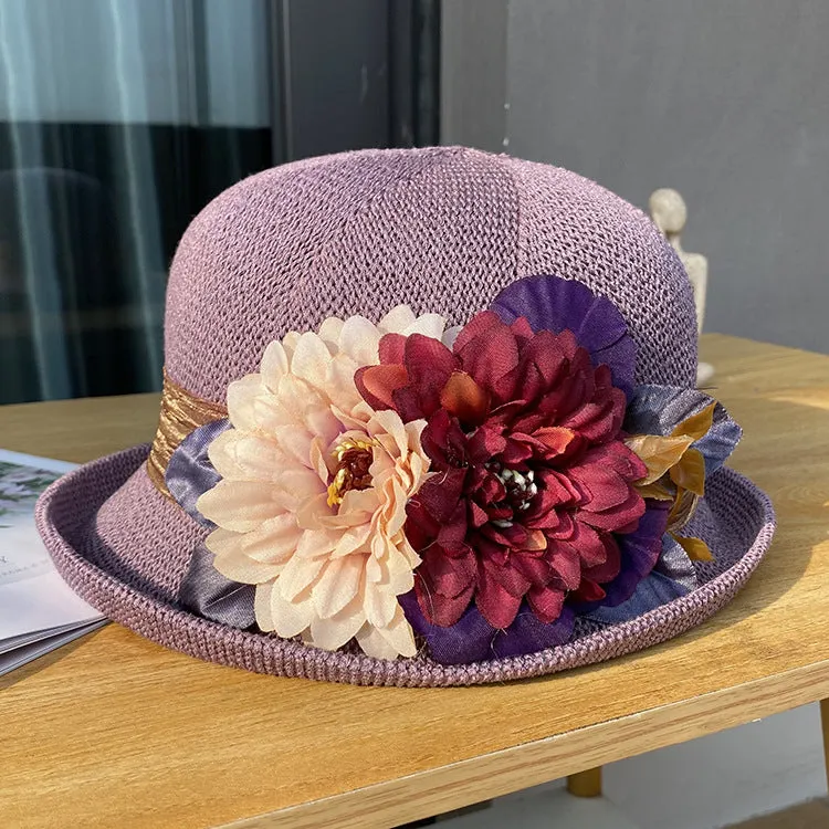 Bowler Hat Ladies Fashion Knit Breathable Pot Hat Summer Outing Beach Sun Hat