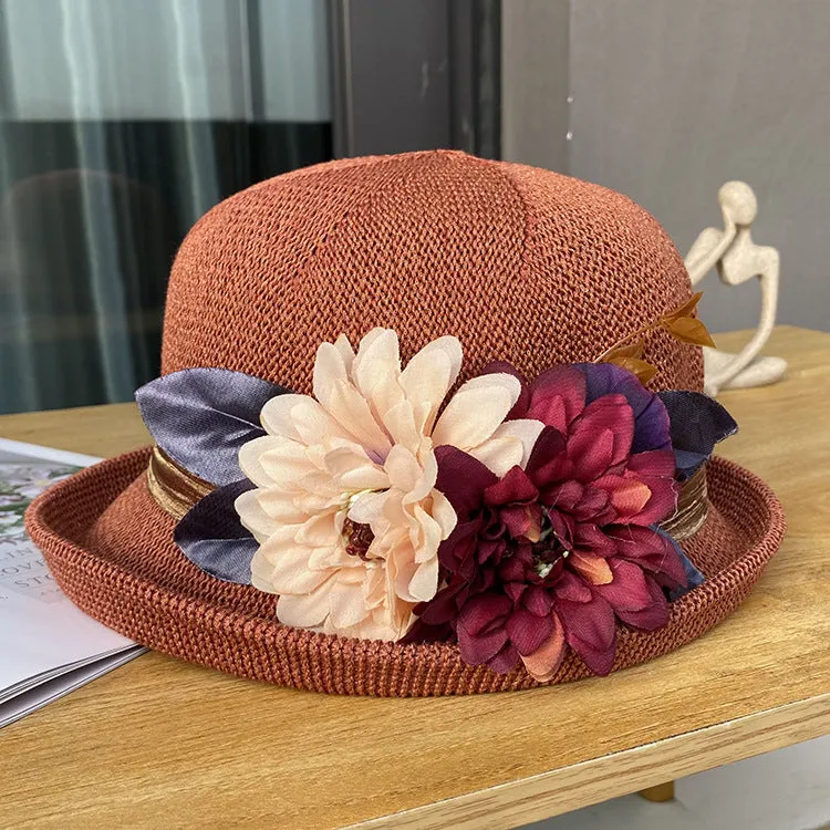 Bowler Hat Ladies Fashion Knit Breathable Pot Hat Summer Outing Beach Sun Hat