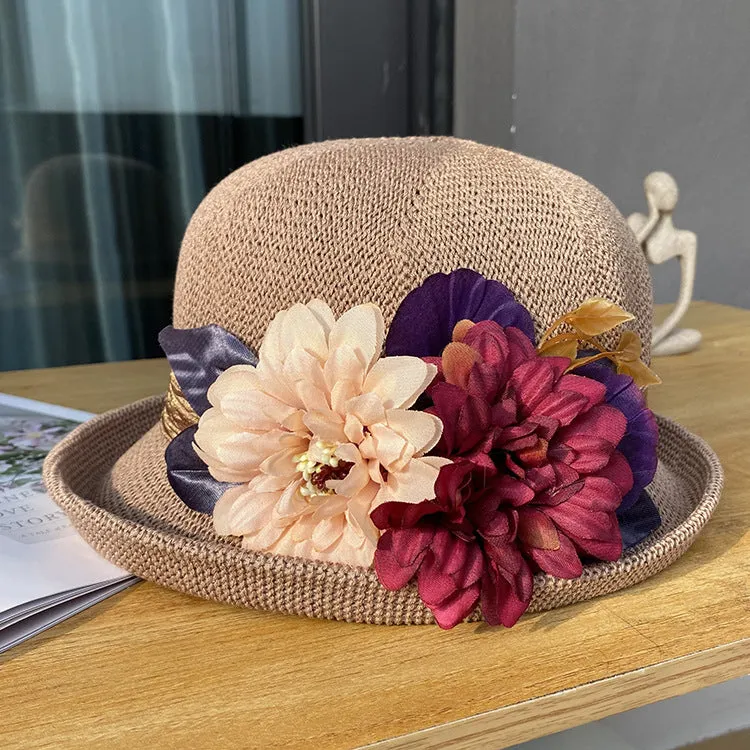 Bowler Hat Ladies Fashion Knit Breathable Pot Hat Summer Outing Beach Sun Hat