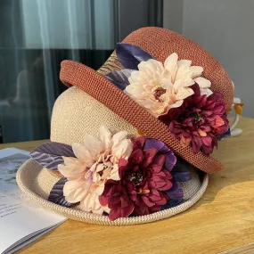 Bowler Hat Ladies Fashion Knit Breathable Pot Hat Summer Outing Beach Sun Hat