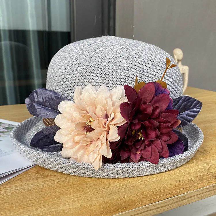 Bowler Hat Ladies Fashion Knit Breathable Pot Hat Summer Outing Beach Sun Hat