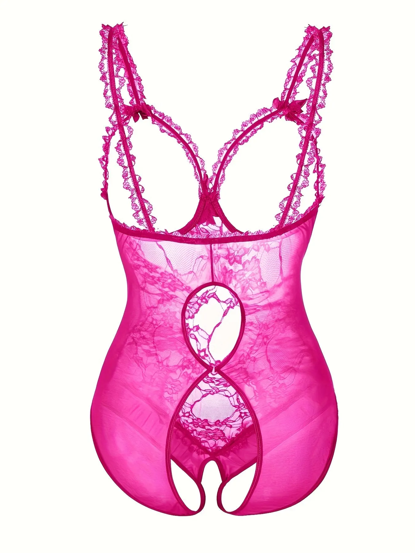 Bridal Elegance Plus Size Wedding Sexy Sheer Floral Lace Cut Out Bow Knot Open Cup Crotchless One Piece Teddy Bodysuit