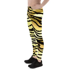 Brown Tiger Striped Men's Leggings, Classic Brown Tiger Leggings, Brown Tiger Pants For Men - Made in USA/EU/MX