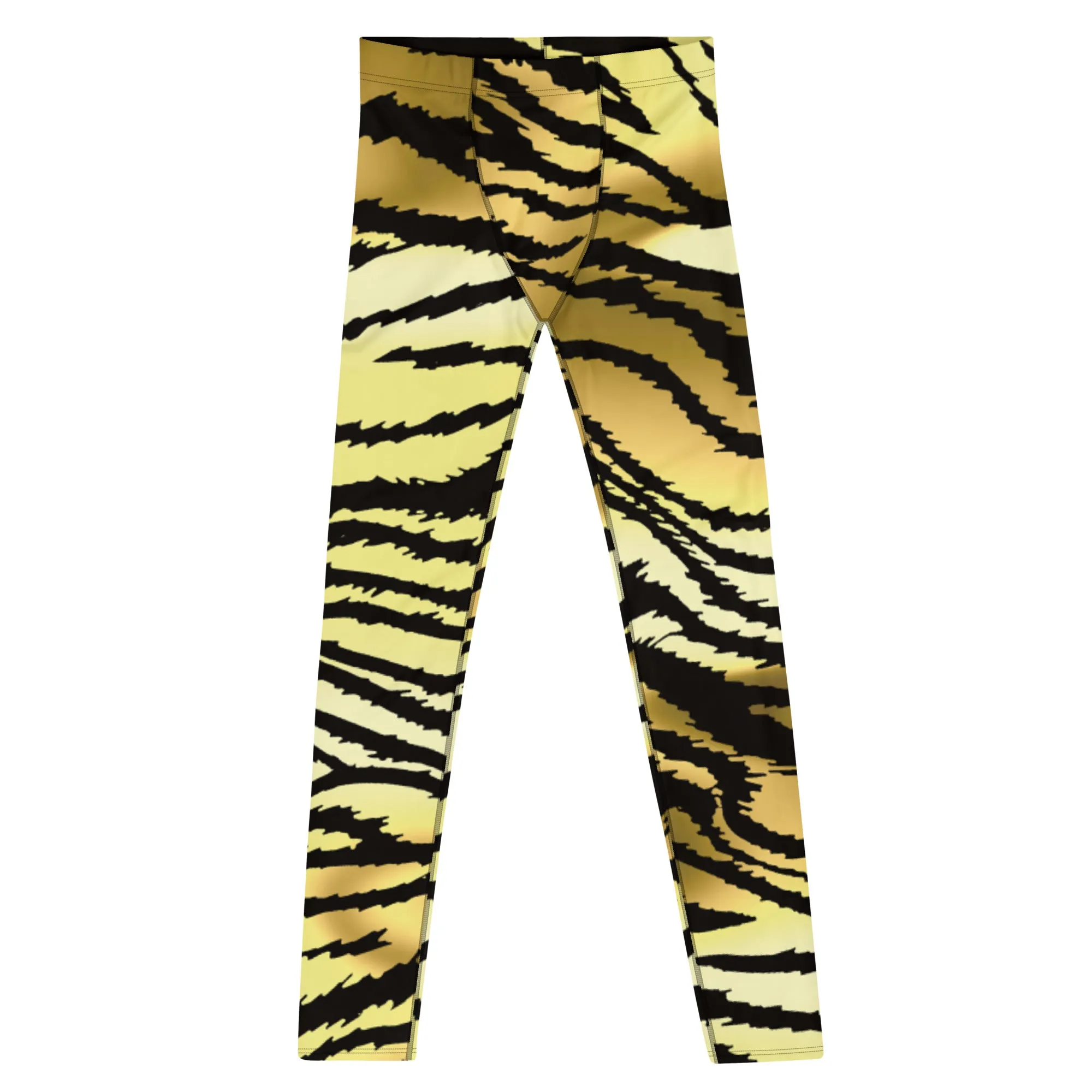 Brown Tiger Striped Men's Leggings, Classic Brown Tiger Leggings, Brown Tiger Pants For Men - Made in USA/EU/MX