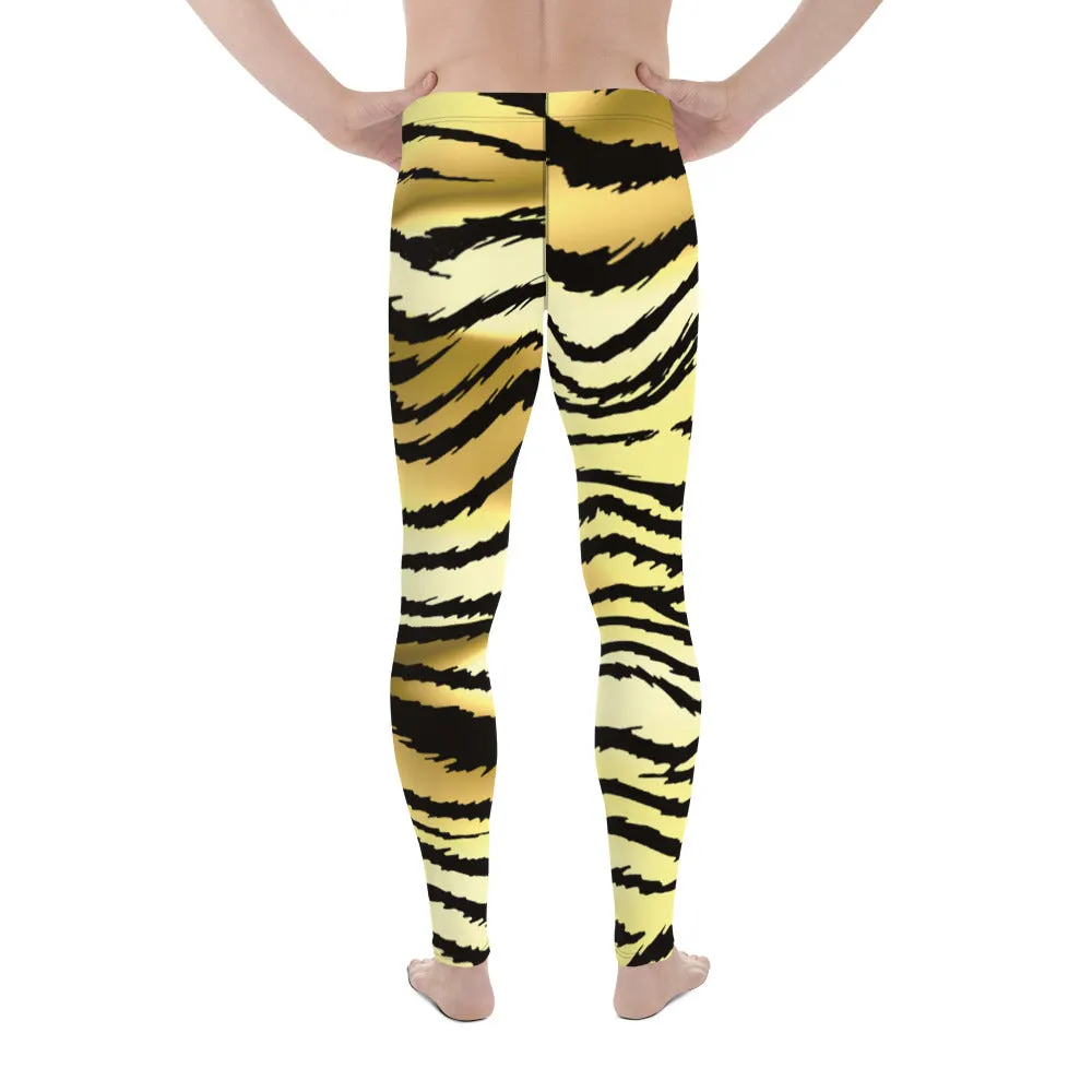 Brown Tiger Striped Men's Leggings, Classic Brown Tiger Leggings, Brown Tiger Pants For Men - Made in USA/EU/MX